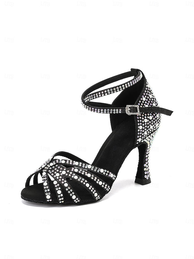 Sandals High Heel Tan Rhinestone-Embellished with Dance Latin