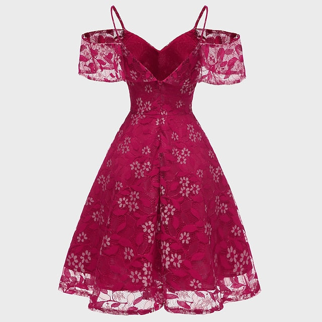A-Line Knee Length Prom Dresses Elegant Vintage Short Sleeve V