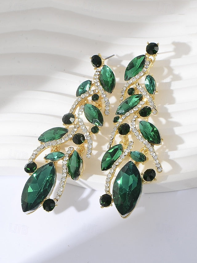 Crystal Design Elegant Women's Leaf Earrings Gold -