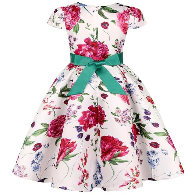 Short Flower Kids Floral Party Sleeve Dress Girls'
