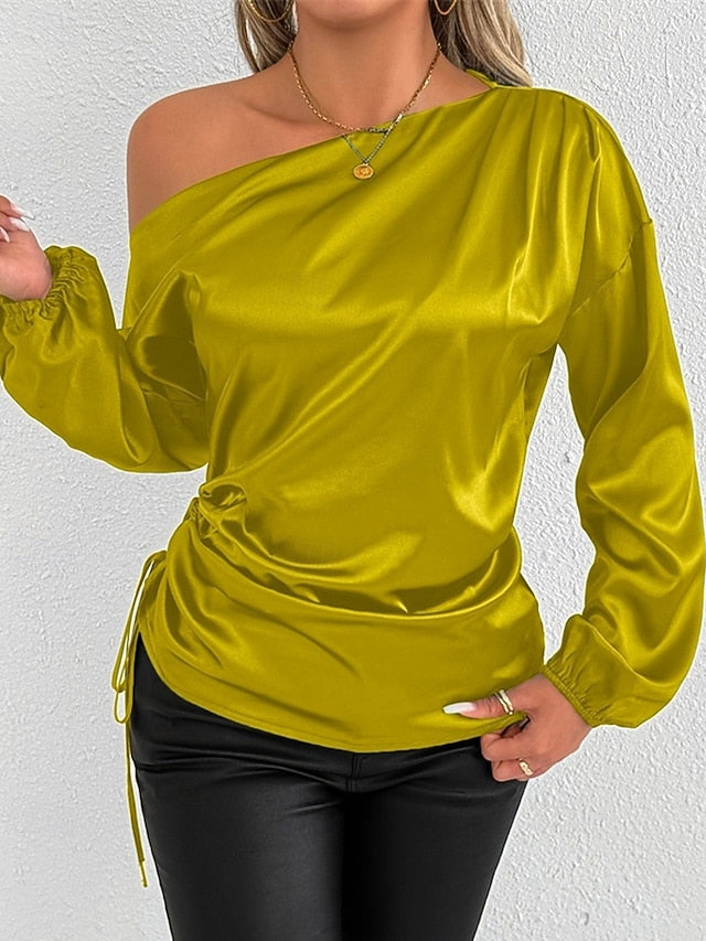 Women's Shirt Elegant Dressy Satin Top Asymmetric Solid