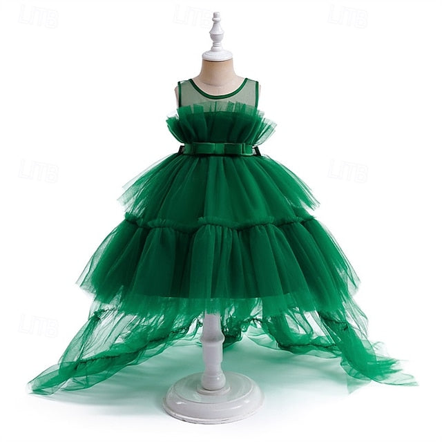 Kids Party Color Sleeveless Performance Girls' Solid Dress