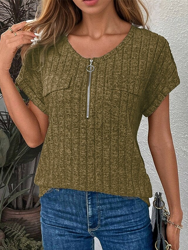 Women's Texture Sweatshirt T Shirt Tee Top Quarter Zip