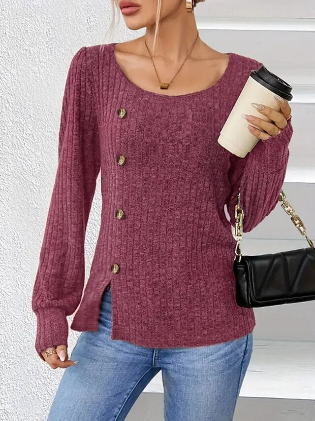 Women's Blouse Buttons Solid Color Stylish Casual Long