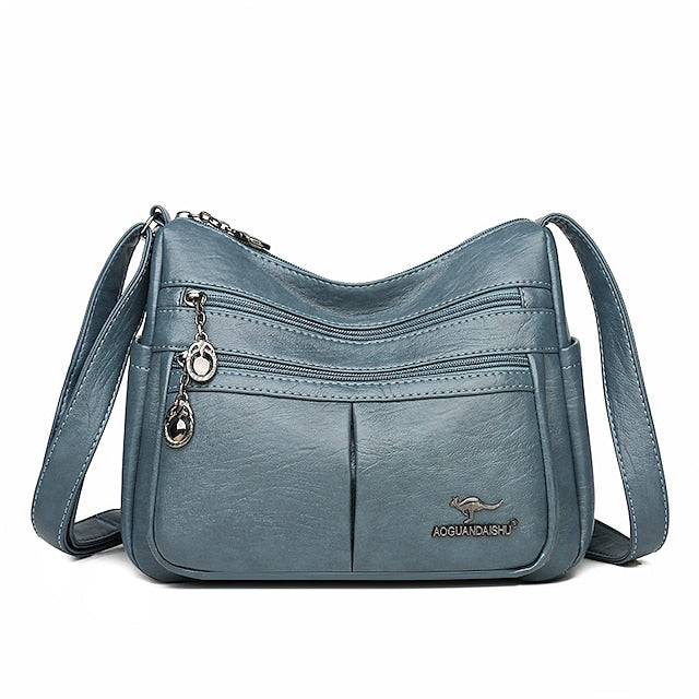 Bag Faux Crossbody Leather - Women's Shoulder Multi-Pocket