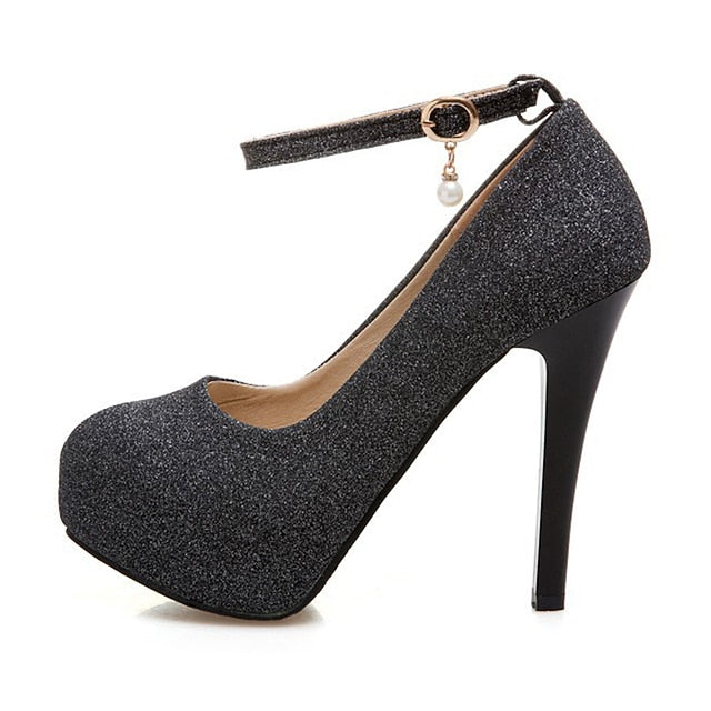 Heels Women's Glitter with Silver Platform Stiletto Ankle
