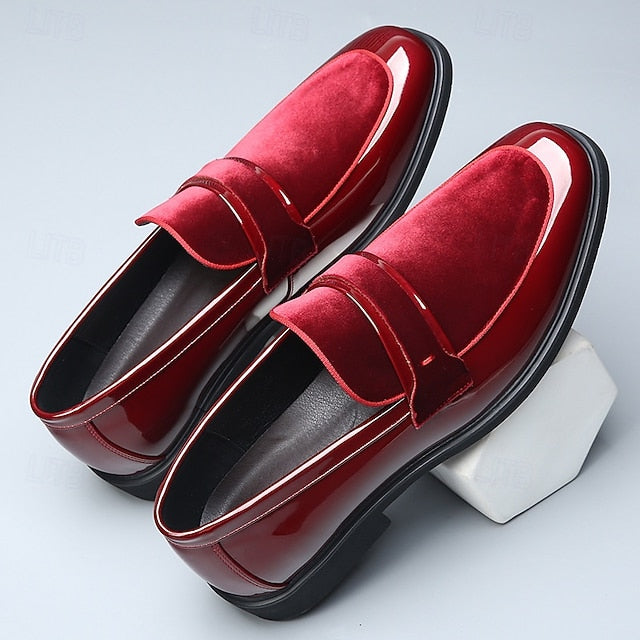 Loafers Leather Men's Velvet – Faux Sleek Design with Red