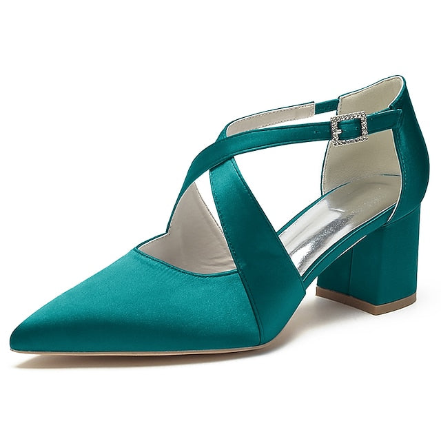 Heels Toe Satin – Pointed Women's Elegant Block White