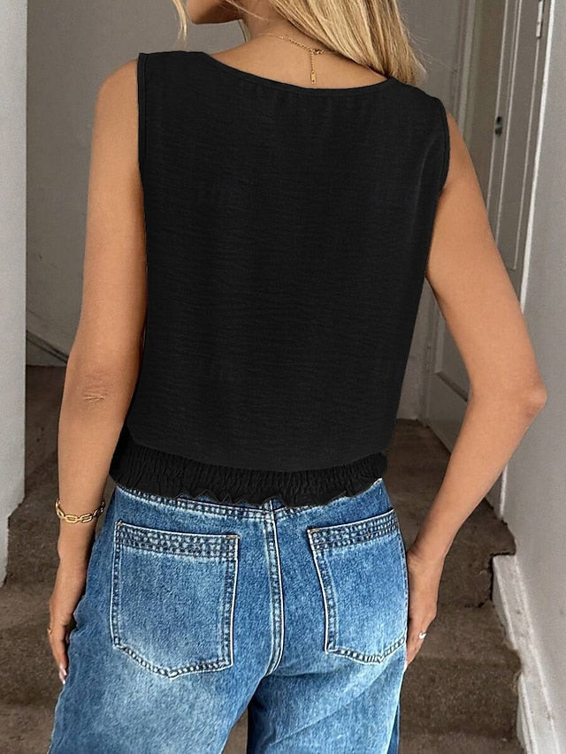 Women's T Shirt Tank Top Patchwork Solid Color Stylish