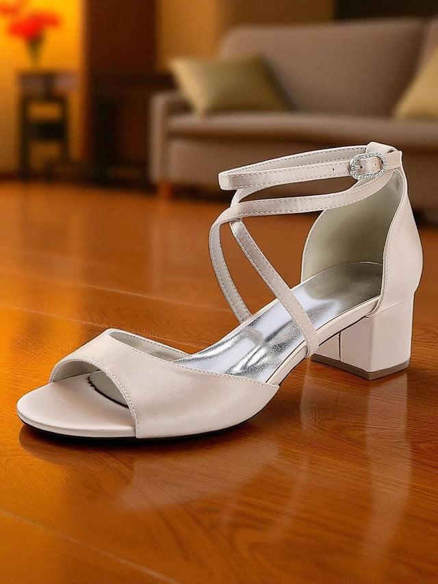 with Elegant - Heel Women's Ankle Sandals Strap Satin Block