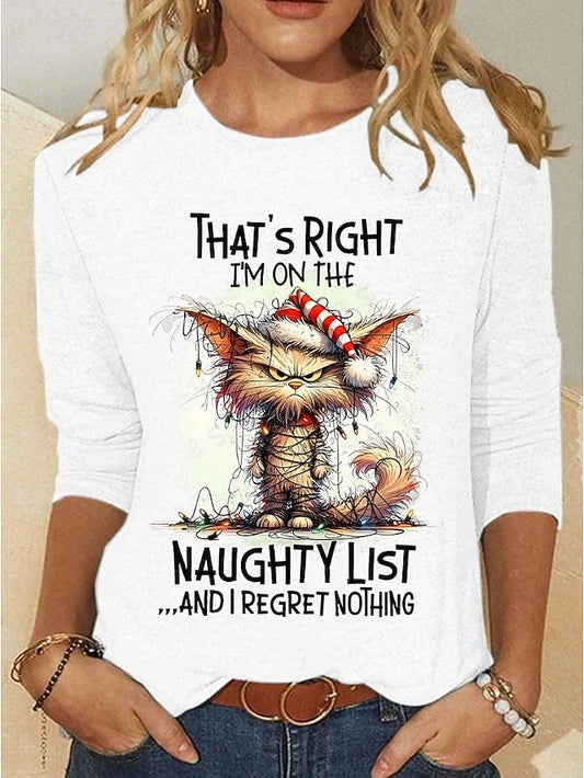 Christmas Women's T Shirt Print Graphic Animal Cat Vintage