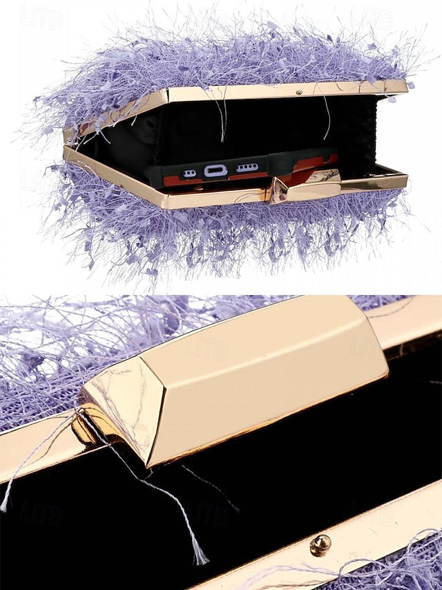 Chain Chic Strap Clutch Women's Evening with Feathered