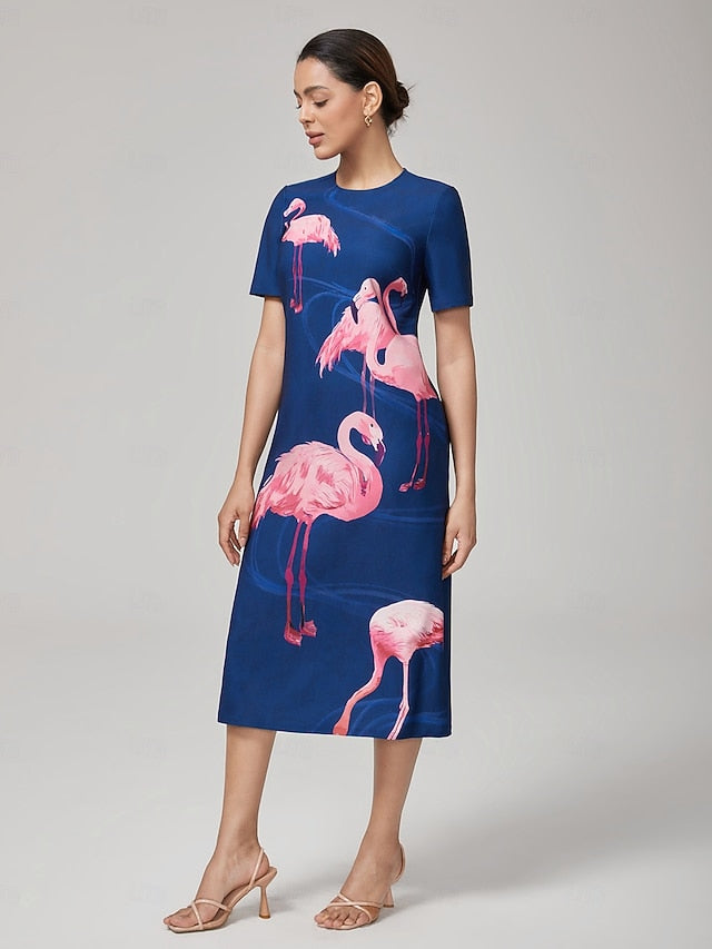 Women's Casual Dress Royal Blue Short Sleeve Flamingo