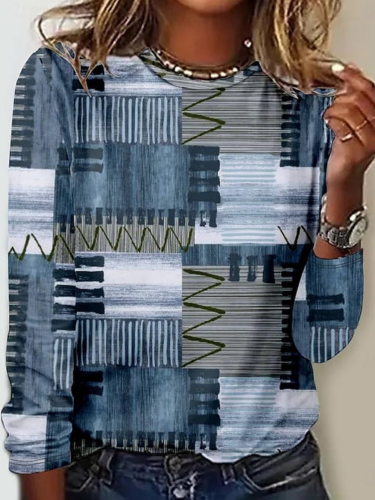 Women's T shirt Crew Neck Long Sleeve Tunic Graphic Modern