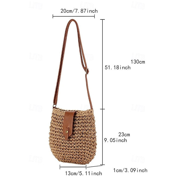 - Sac à bandoulière chic pour femme avec bandoulière en paille tressée en cuir