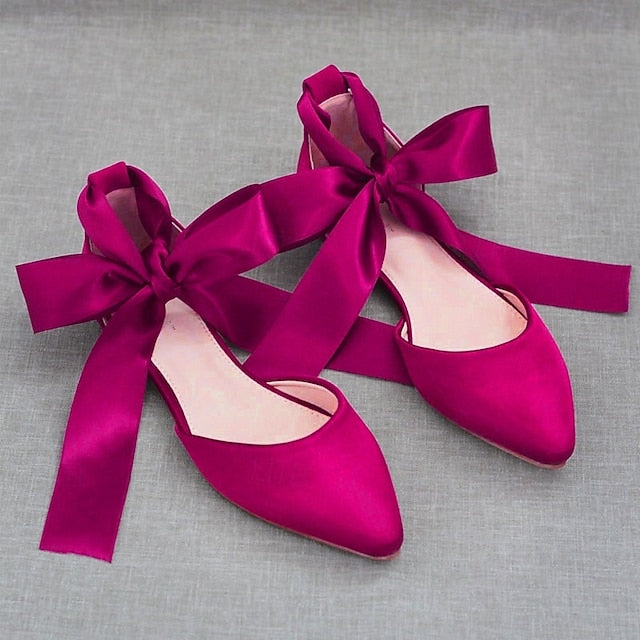 – Ribbon Satin Ballet Tie Flats Comfortable Women's