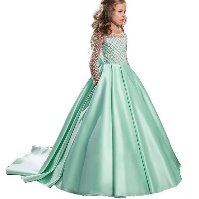 Long Flower Dress Girls' Party Kids Color Girl Solid
