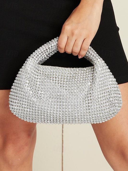 Rhinestone Women's Sparkling – Evening Handbag Silver