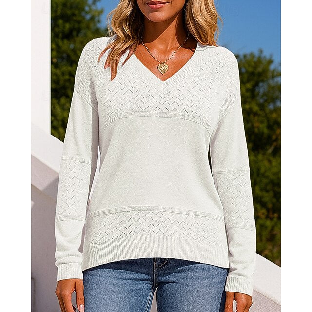 Women's Knit Shirt Pullover Sweater Hollow Long Sleeve Top