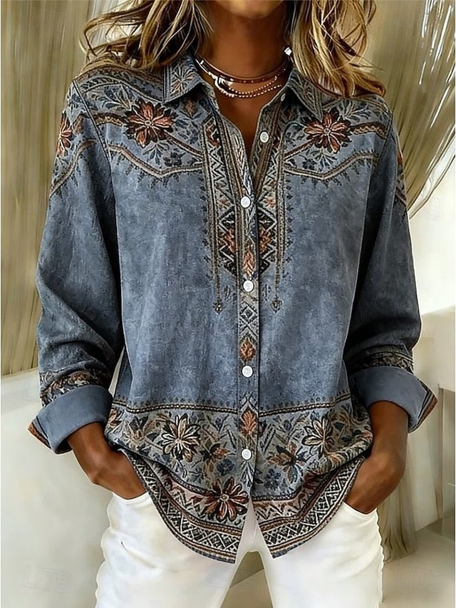 Women's Shirt Blouse Patchwork Buttons Print Graphic