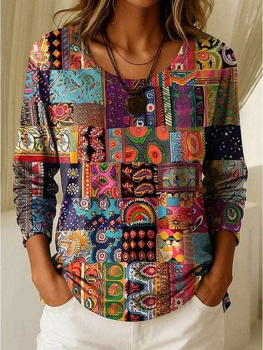 Women's T Shirt Print Graphic Geometric Plants Vintage