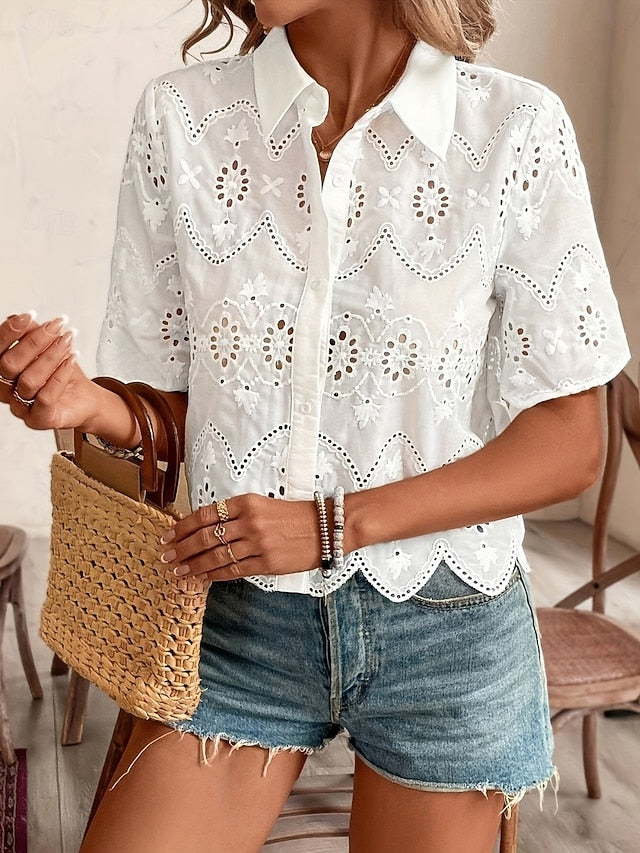 Women's Shirt Lace Shirt Blouse Hollow Out Plain Basic