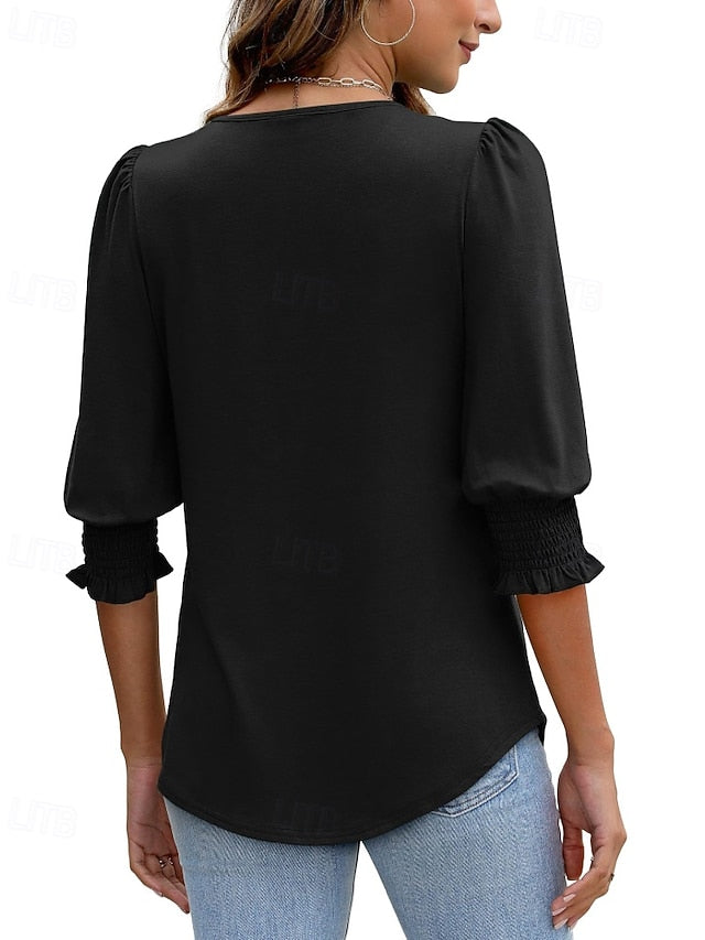 Women's T Shirt Tee Top Plain Casual 3/4 Length Sleeve Crew