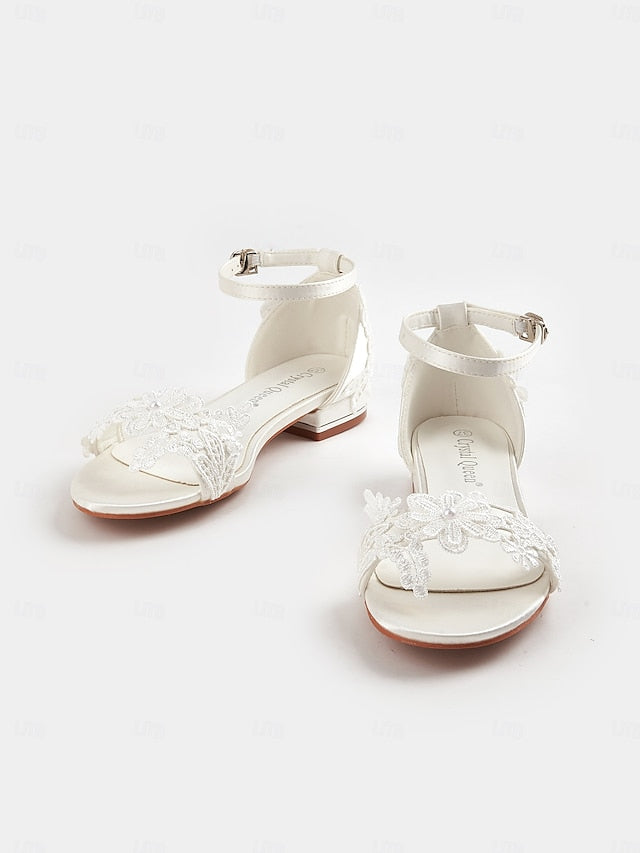 Elegant White Bridal Lace – Wedding Women's Sandals Flat