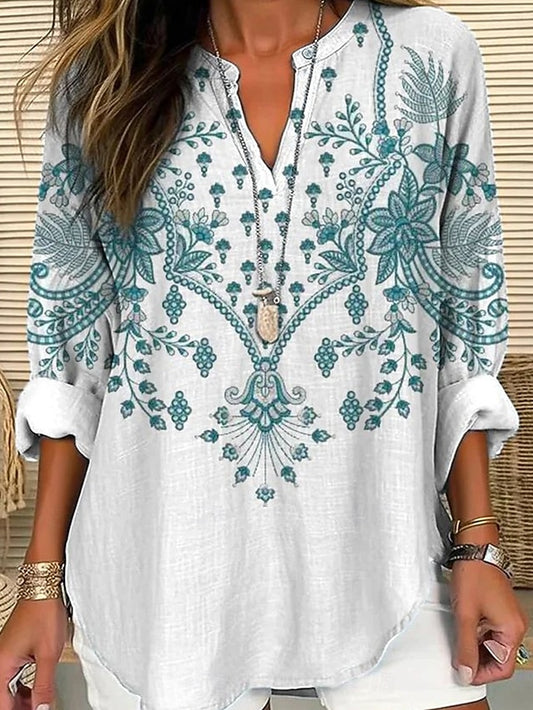 Women's Blouse Linen Like Breathable Lightweight Tunic V
