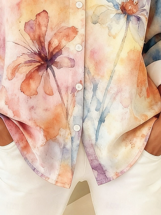 Women's Shirt Buttons Print Floral Stylish Basic Casual