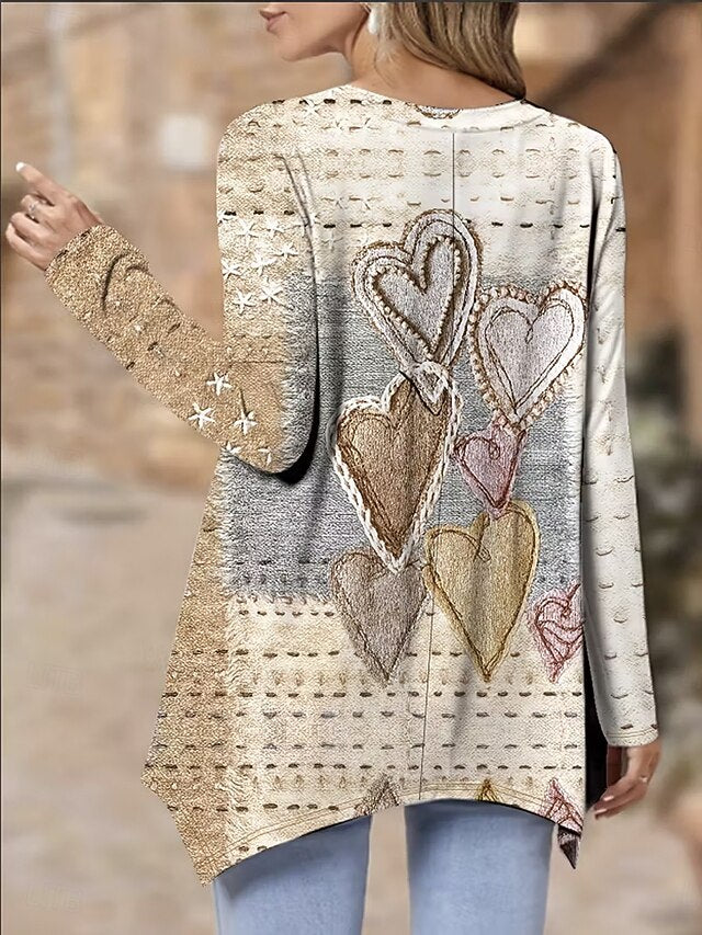 Women's Tunic Print Heart Graphic Abstract Elegant Vintage