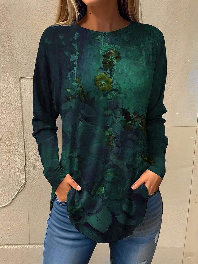 Women's T Shirt Print Floral Fashion Long Sleeve Round Neck