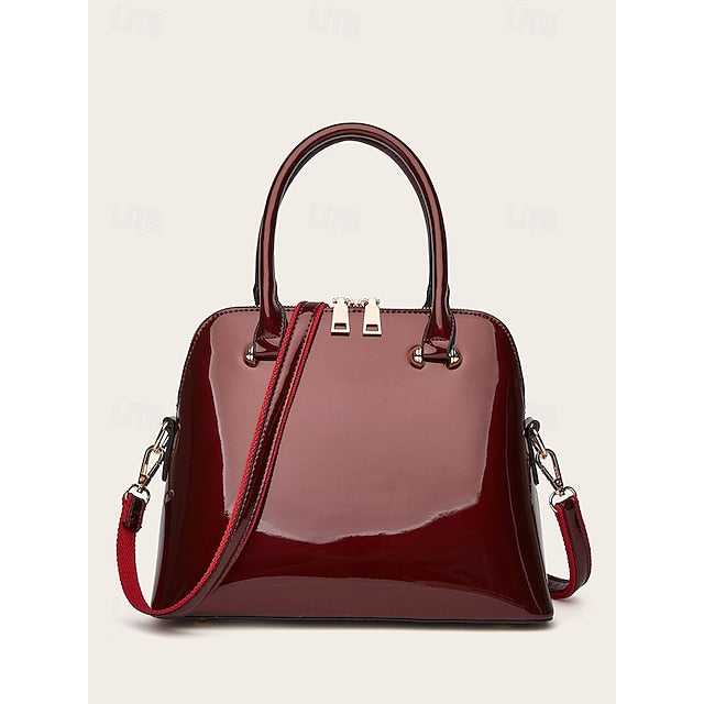Tote Bag Leder Lack - Grün Elegant Damen Glänzend