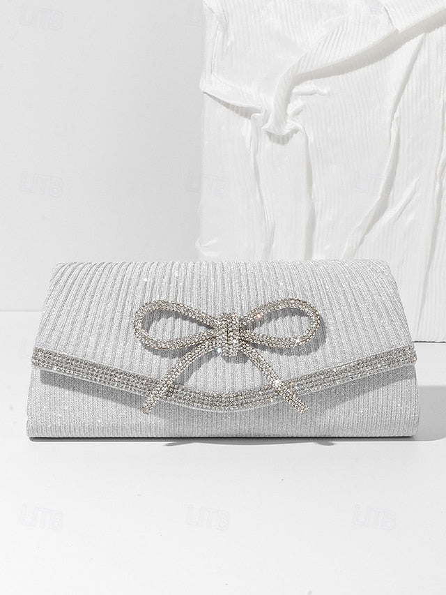 Glitter Purse Rhinestone Blue Clutch Bow with Accent