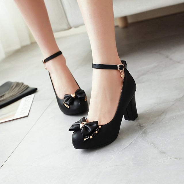 Block Heel Pumps White Girls' Round – Toe Shoes
