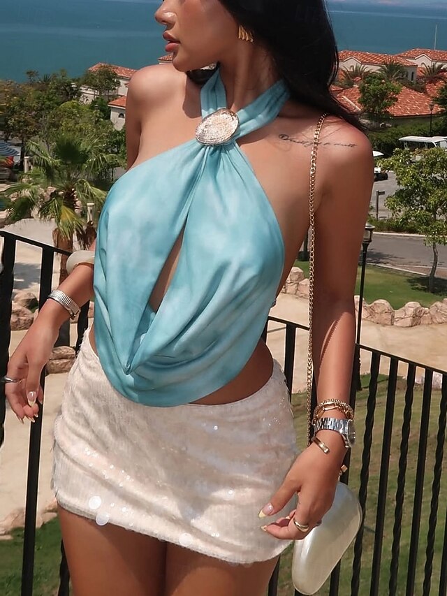 Women's Halter Neck Top Blouse Sleeveless Shirt Backless