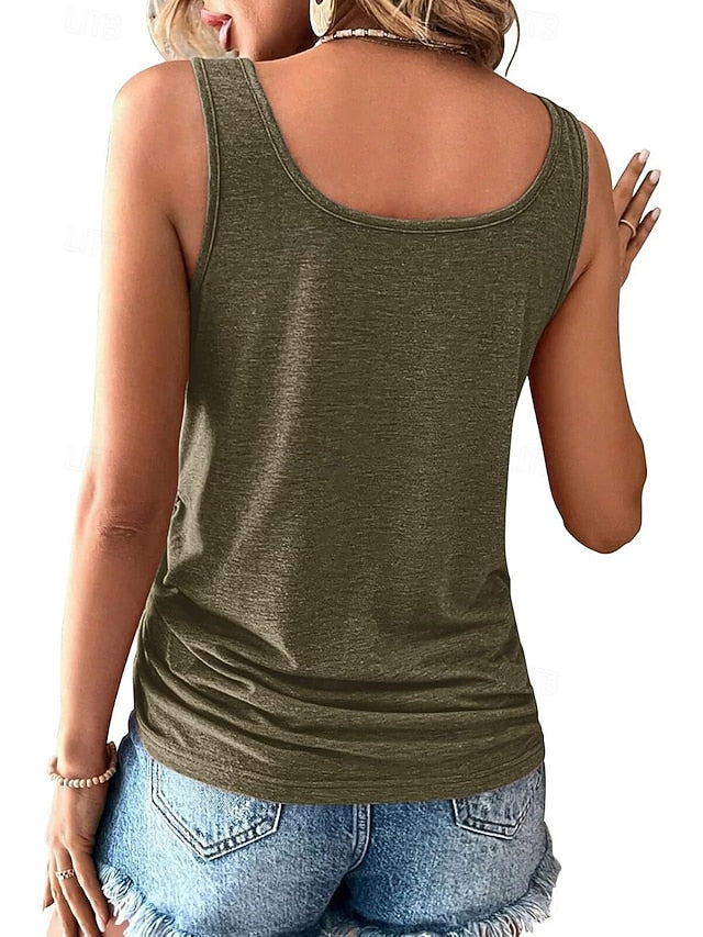 Women's T Shirt Buttons Plain Casual Sleeveless U Neck