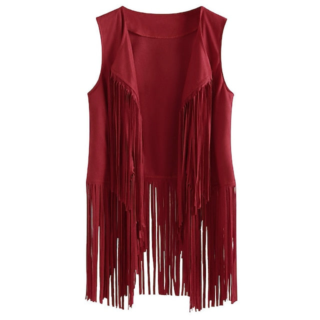 Retro Vintage 1970s Suede Vest Sleeveless Hippie Tassel Fringe