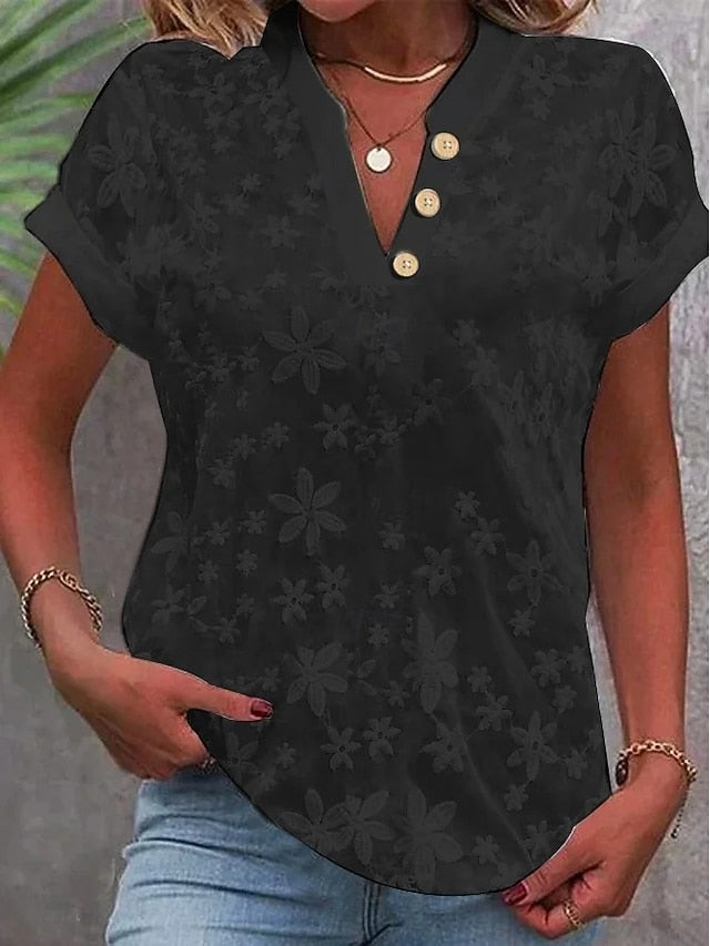 Women's Blouse Lace Solid Color Stylish Casual Short Sleeve