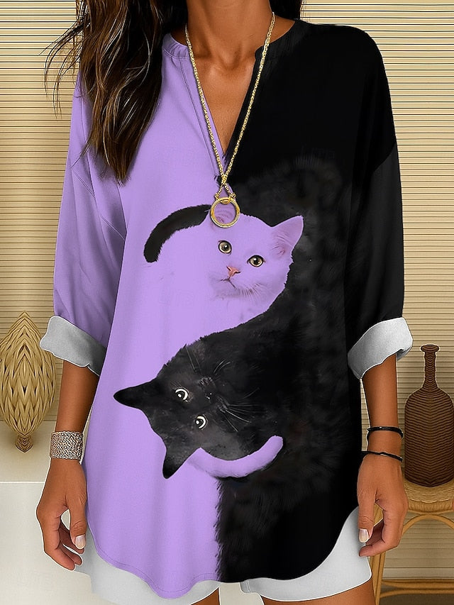 Women's Blouse Linen Like Breathable Lightweight Tunic V