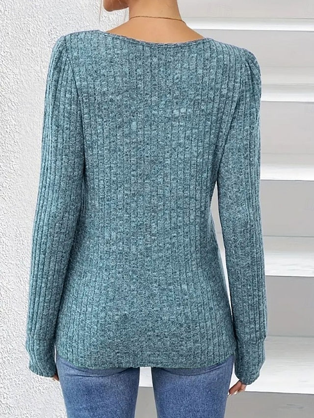 Women's Blouse Buttons Solid Color Stylish Casual Long