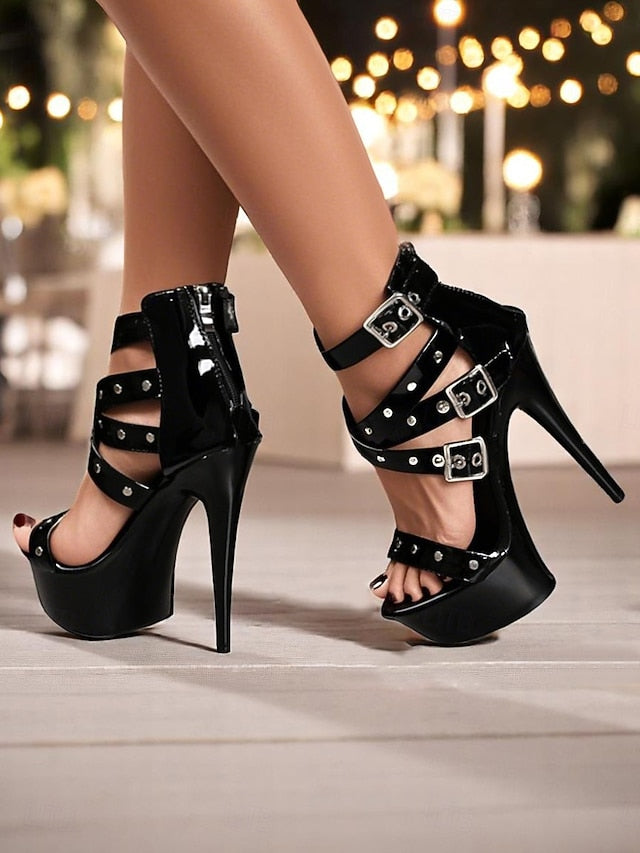 Heels Buckled Women's Platform Straps and White High with