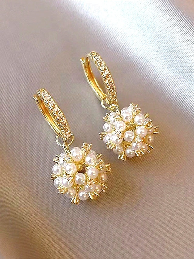Imitation Plated Gold Women's Earrings Pearl - String