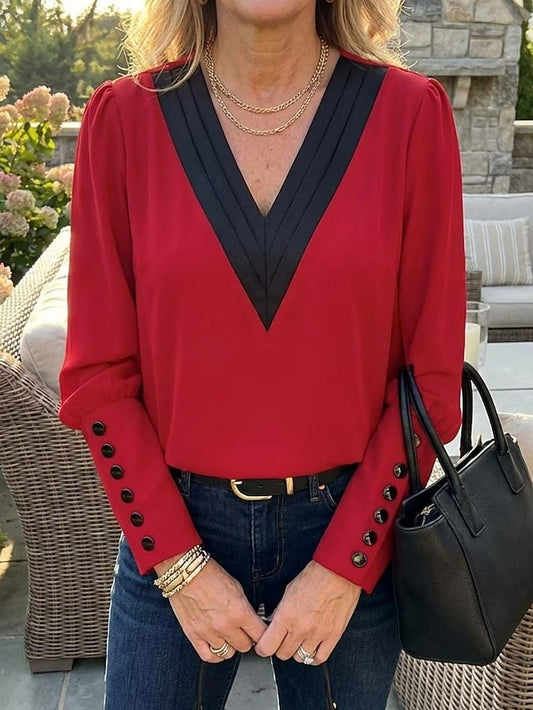 Women's Blouse Buttoned Pleated Work Stylish Modern Long