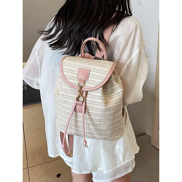 Women Backpack Straw for – Boho Rattan Travel with Woven Bag