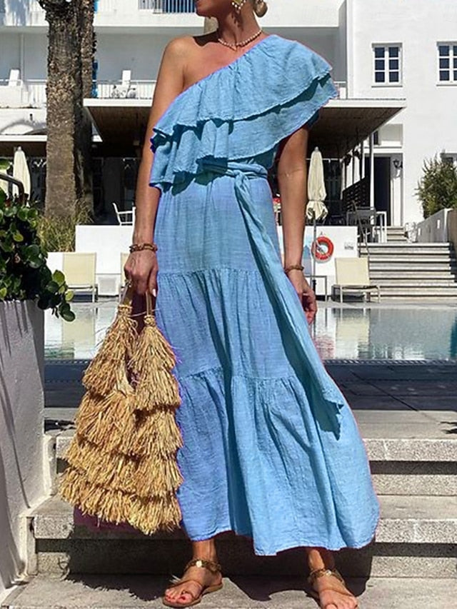 Women's Casual Dress Mini Dress Ruffle Casual One Shoulder
