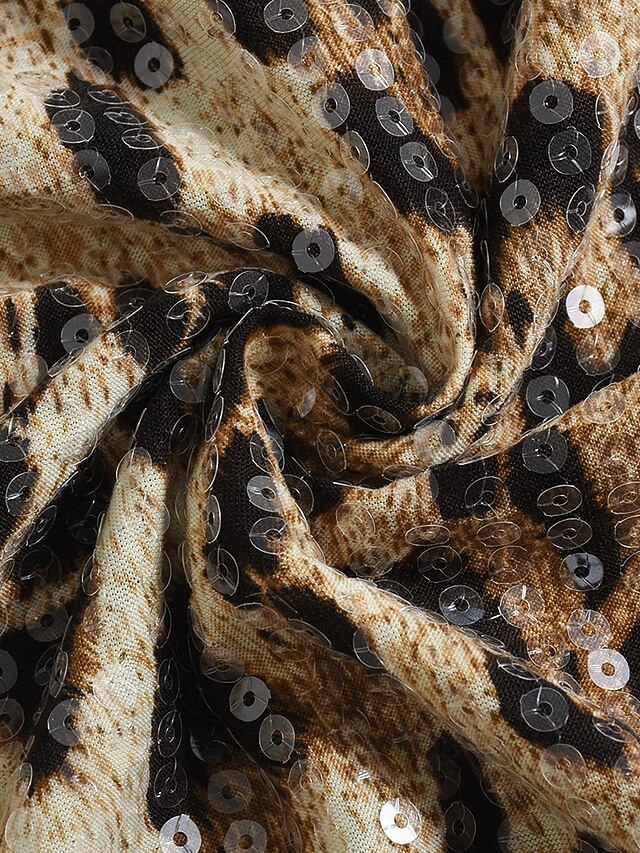 Women's Wrap Crop Top Sequins Leopard Stylish Casual