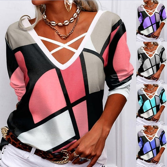 Women's Blouse Hollow Out Print Geometric Stylish Modern