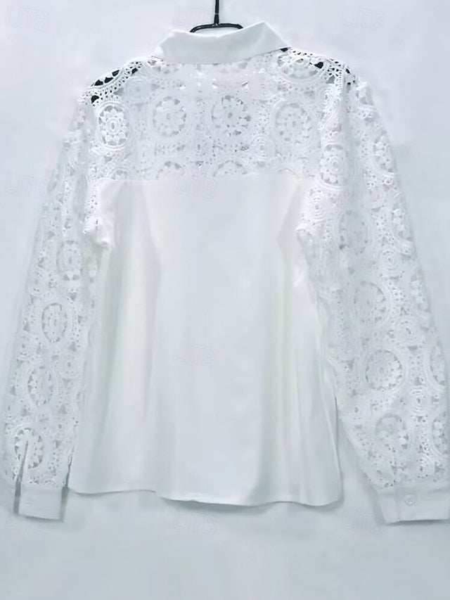 Women's Blouse Eyelet top Lace Tops Hollow Out Buttons