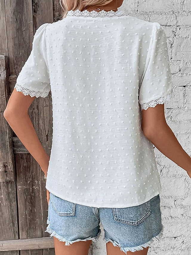 Women's Shirt Blouse Casual Lace Short Sleeve Regular Tops